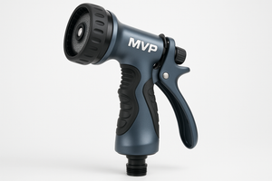 Blue gray hose spray handle with MVP logo