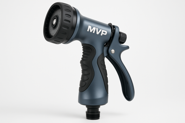 Blue gray hose spray handle with MVP logo